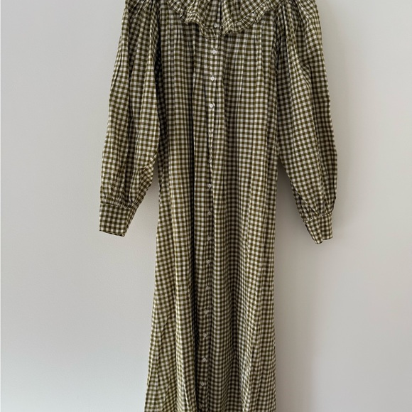 DÔEN Paris Dress in Olive Gingham - Picture 3 of 4